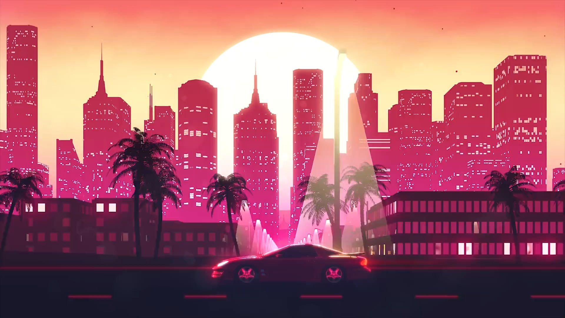 【舞台背景】5-夕阳霓虹城市穿越系列动态循环视频背景❤️ 浪漫梦幻舞蹈晚会年会循环动画