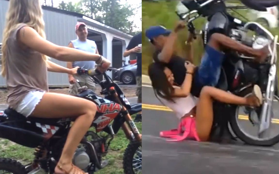 这酸爽,谁试谁知道!美女玩摩托车搞笑失误出糗集锦