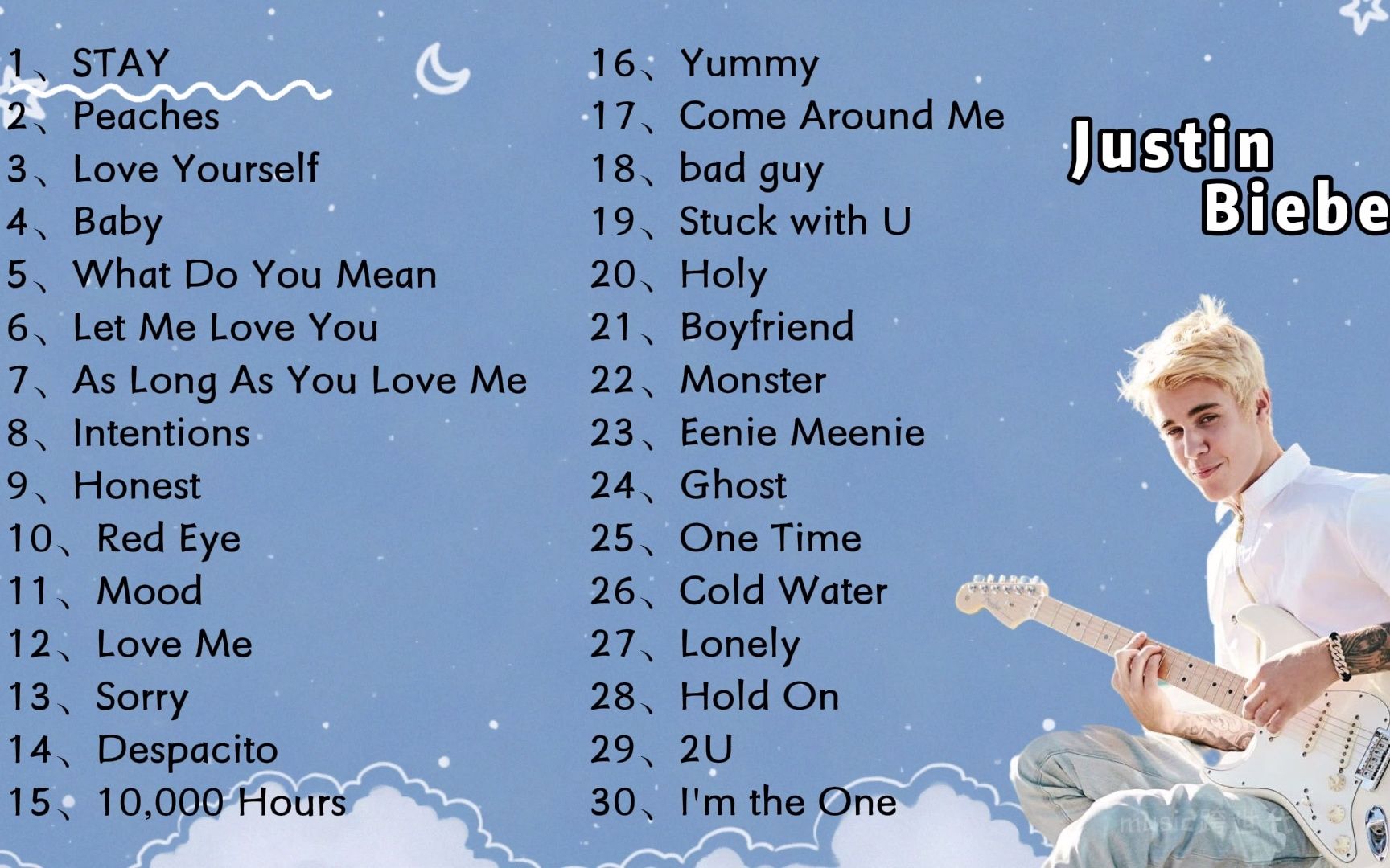【Justin Bieber】精选30首比伯播放热度最高的歌曲。