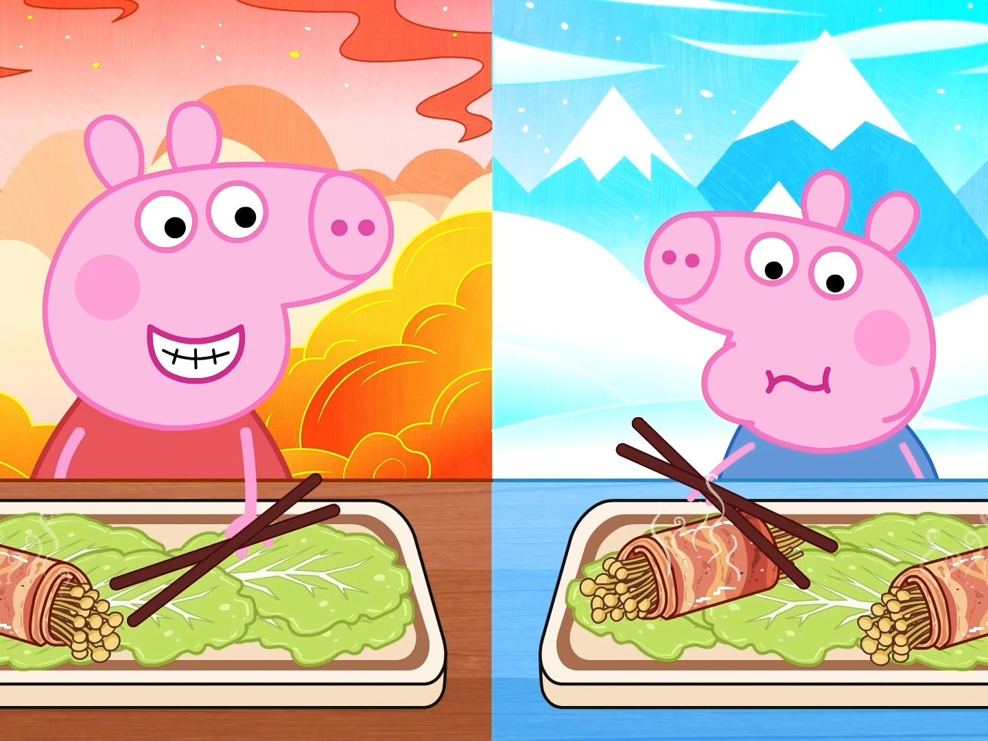 【狂猪日记】用培根卷金针菇去烤，其中美味小猪佩奇知道