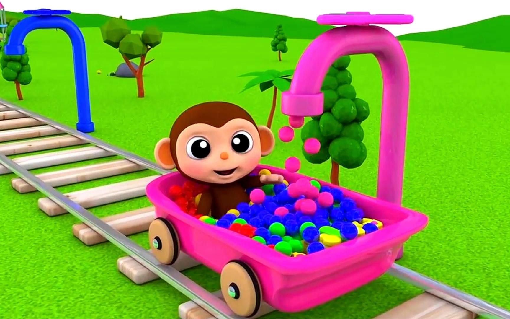 小猴子开小车到水笼头下装了很多小球，这些小球的颜色你们认识吗