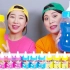 多纳和妹妹的彩色牛奶瓶糖果冻美食吃播！
