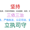 坚持依法治国、执政、行政共同推进，法治国家、法治政府、法治社会共同推进。（三依三治）   坚持科学立法、严格执法、公正司法、全民守法一体建设。（立执司守