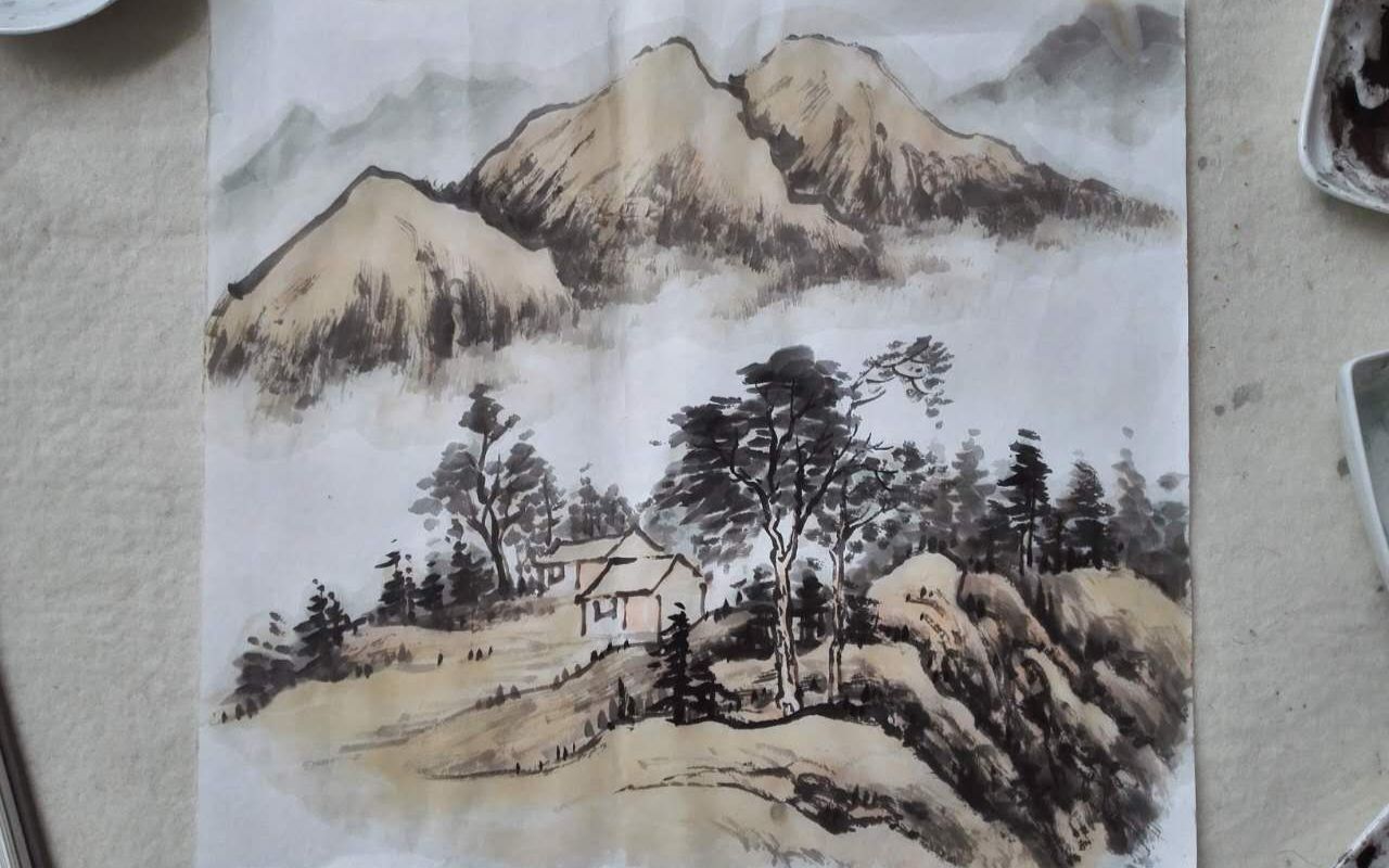 唐新城水墨山水画2