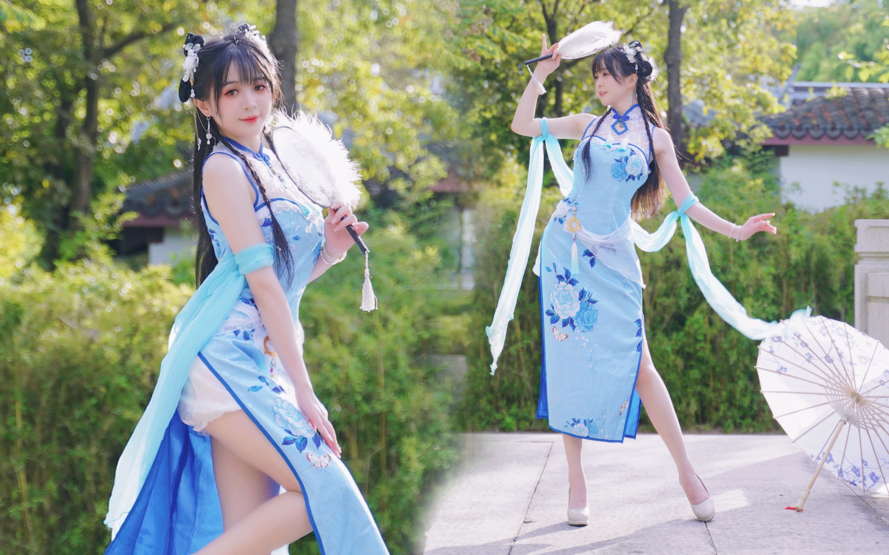 Today is a gentle Jiangnan woman~❤️ Smoke and Rain Boat ❤️ Cheongsam/Fan Dance [Qingdou Sauce].