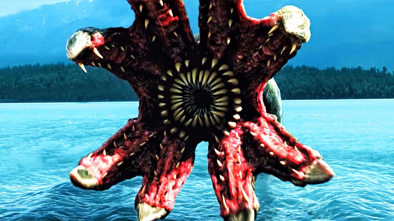 2023最新怪兽电影，湖中出现食人怪物，满嘴獠牙体型巨大！