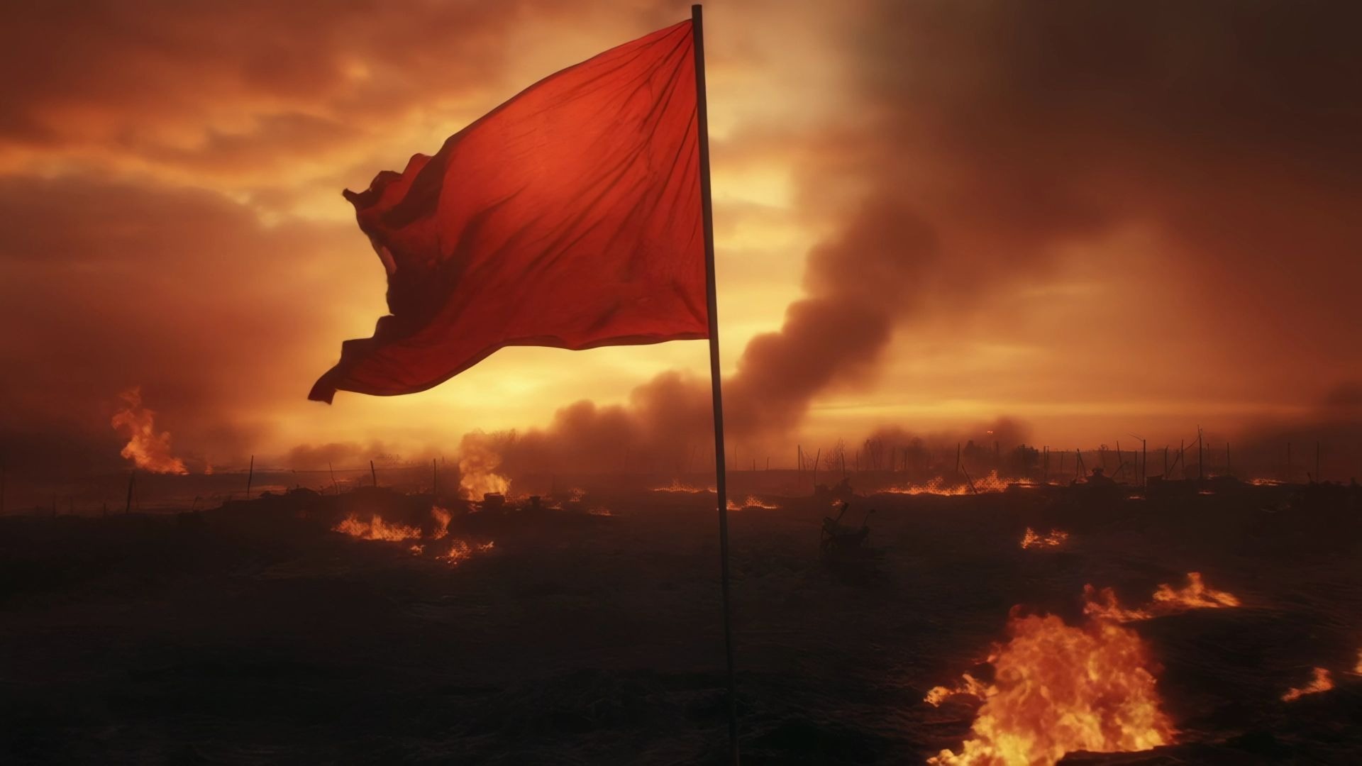 战火硝烟 红旗颂红旗飘飘胜利旗帜演讲朗诵led大屏幕舞台4K高清视频素材