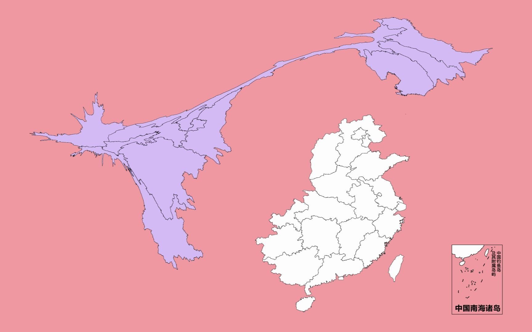 按人口数量,34省份的变形地图