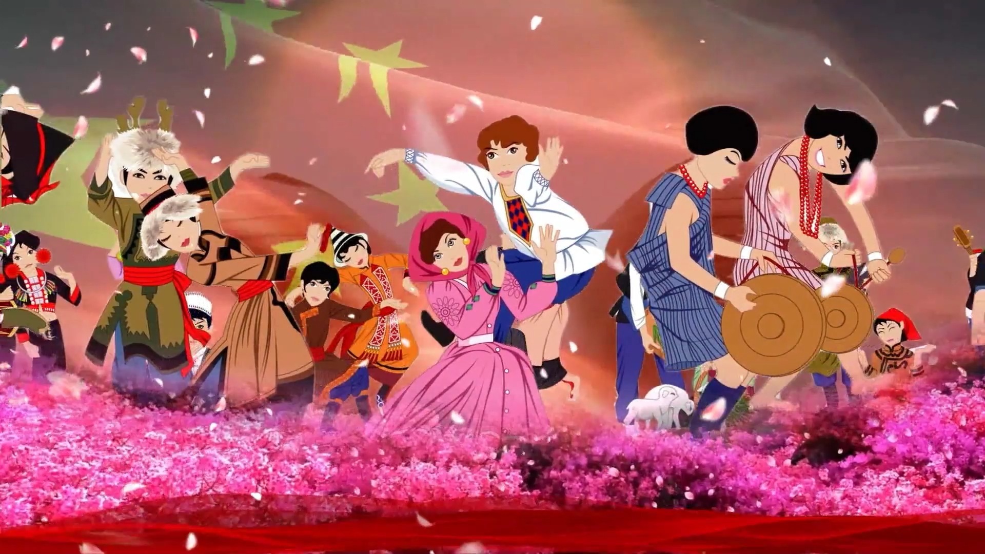 民族团结一家亲 56个民族大型歌舞伴奏LED背景纯音乐视频背景素材