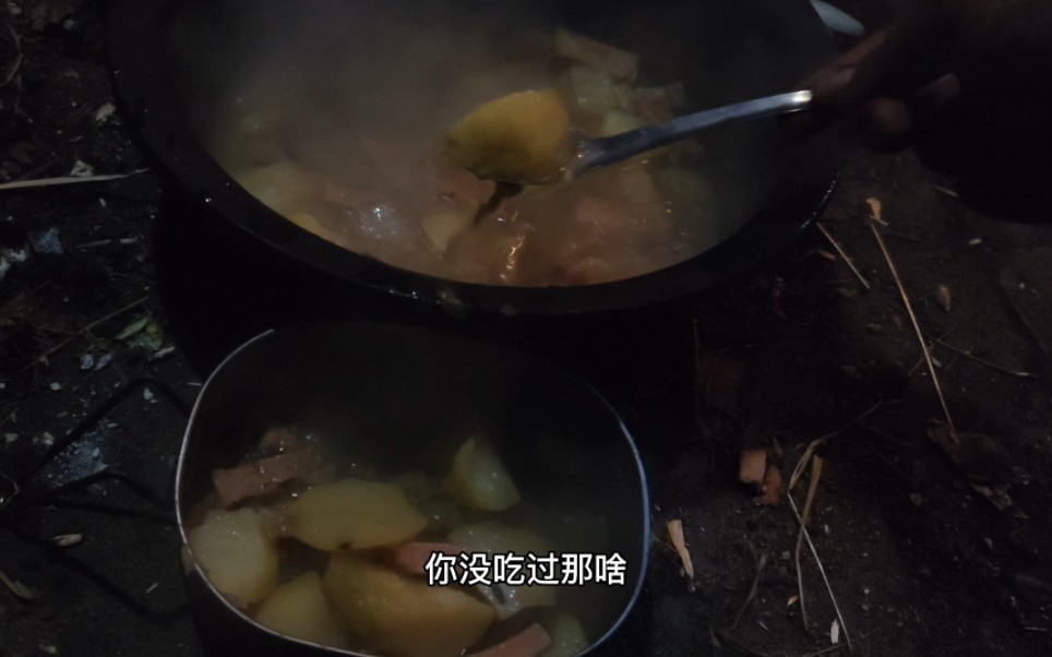 寒冷的夜晚，在庇护所美美的吃一顿白菜炖土豆。