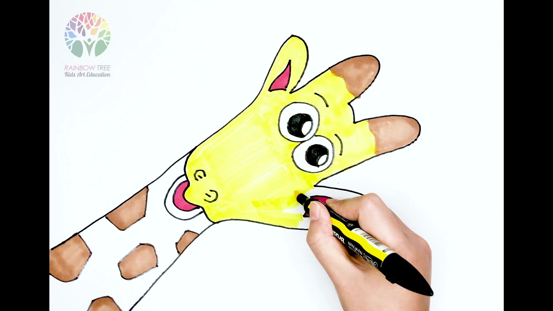 儿童绘画创意美术线上教学教你用手型画长颈鹿