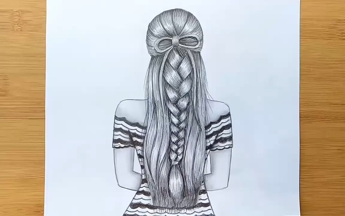 How to draw a girl with beautiful hairstyle _ back said Drawing - Step by  Step_-哔哩哔哩