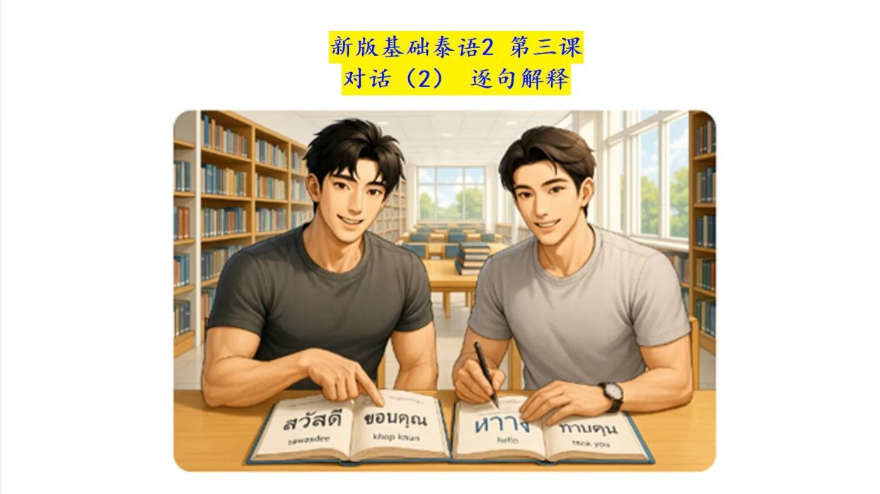 新基泰2 第三课 对话句子(2) 以全新的方式来学习基础泰语2 新版。泰国老师的纯正泰语发音，带读并以泰语解释每一个单词、句子的拼读、意思及用法。