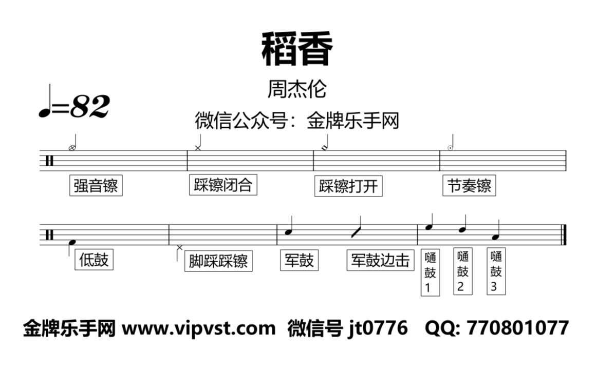 金牌乐手网1185周杰伦稻香鼓谱动态鼓谱无鼓伴奏drumcover