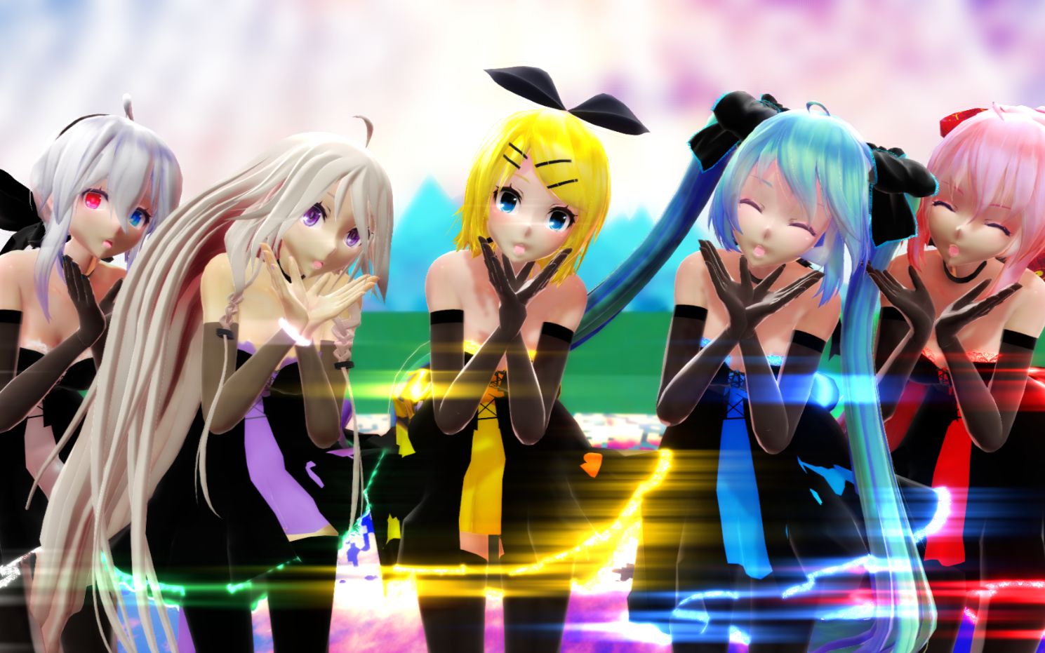 【随心所欲mmd】v家5人!初音 弱音 巡音 铃音 ia(黑丝发光.腿控福利!