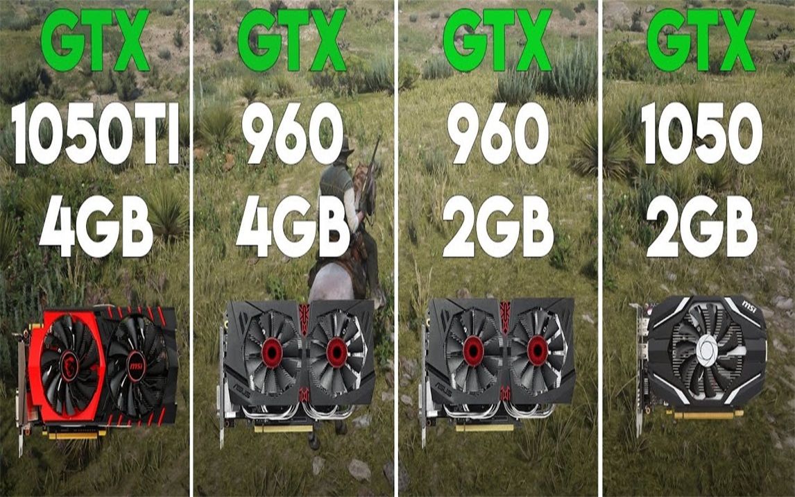 GTX 1050Ti 960 4G vs GTX 960 1050 2G  显卡对比（1080P分辨率测试，CPU为R5 3600） 1080P视频