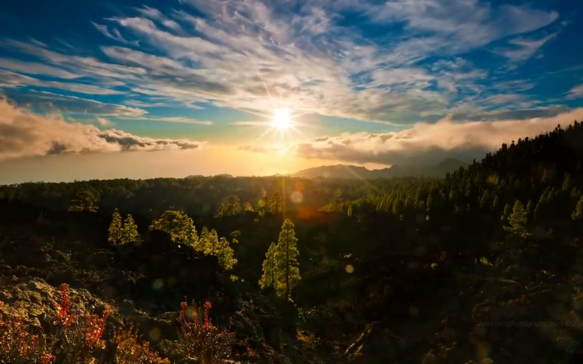 延时摄影themountain阳光深林落日高山