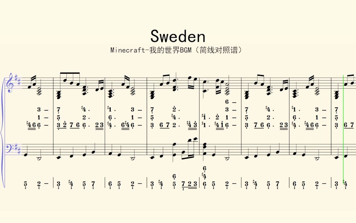 钢琴谱：Sweden-Minecraft-我的世界BGM（简线对照谱）