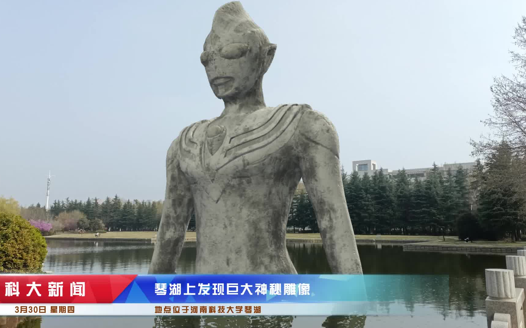 河南科技大学琴湖上出现一个神秘雕像