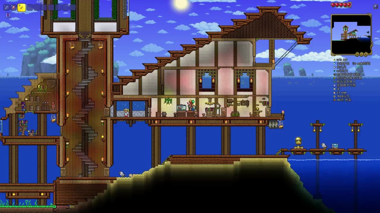 泰拉瑞亚海盗船建筑海边小屋带你看星辰大海