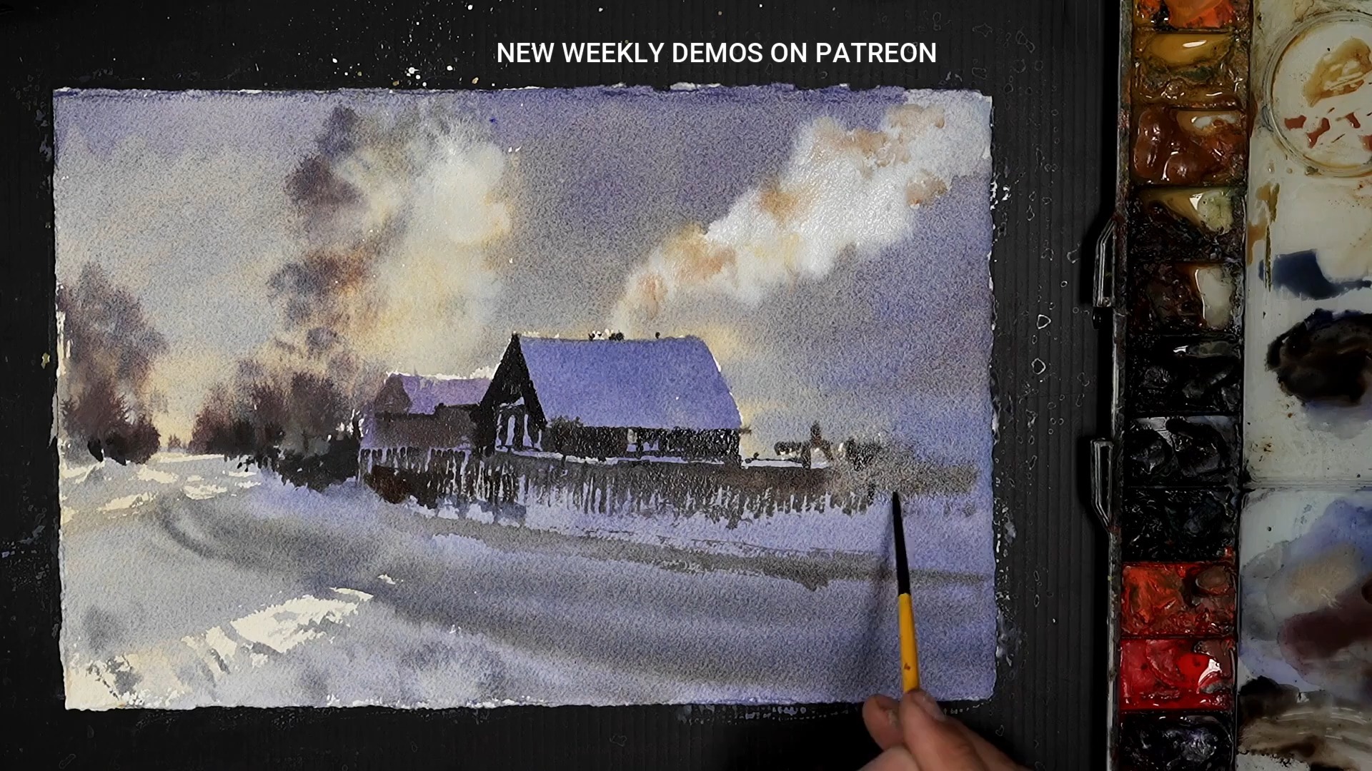 如何用水彩画一幅冬日小屋——分步教程 -- Javid Tabatabaei