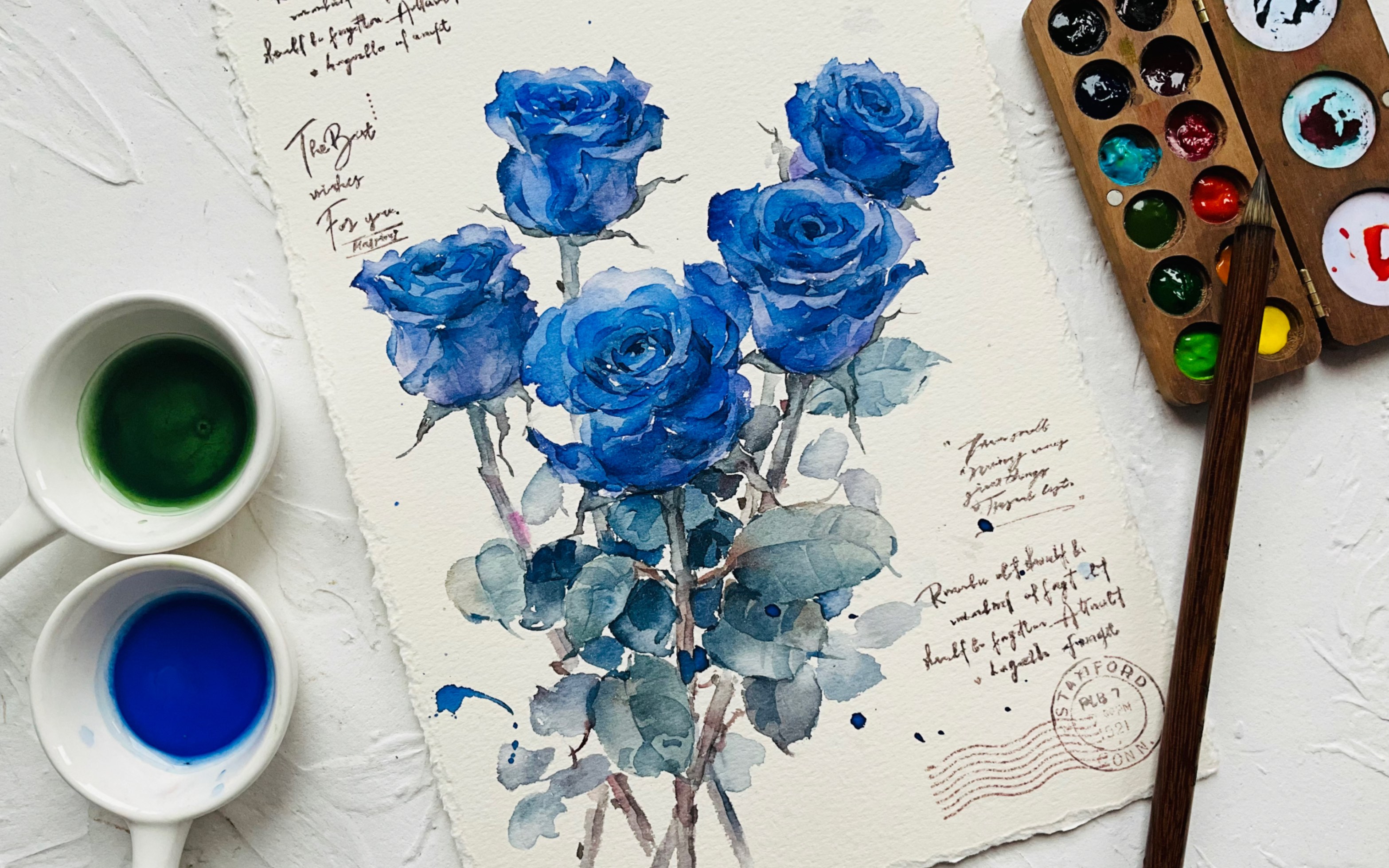 【克菜因蓝玫瑰】沉浸式绘画过程玫瑰与克莱因蓝，未曾谋面也终会相遇！