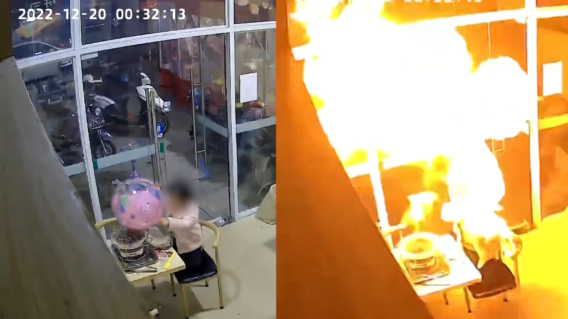 女童凌晨“烤”氢气球，一声巨响爆炸火光照亮店铺，大人就在身旁