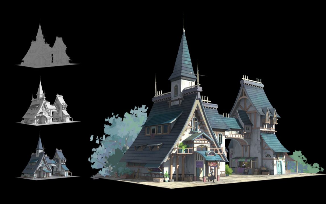 3d场景建模3dmax古风小镇场景搭建详细讲解房子的建模思路