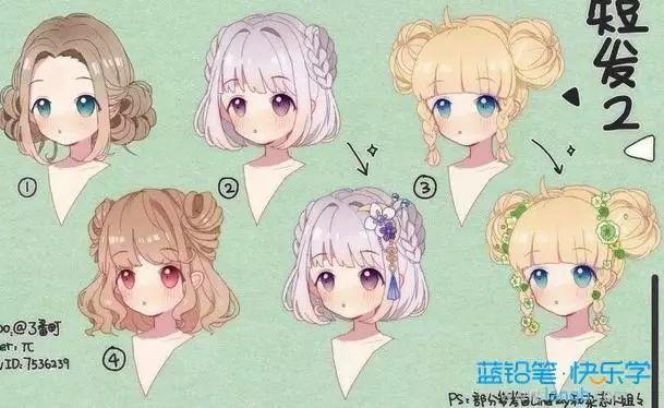 【头发怎么画?】动漫人物发型的各种角度各种画法,多种发型参考~