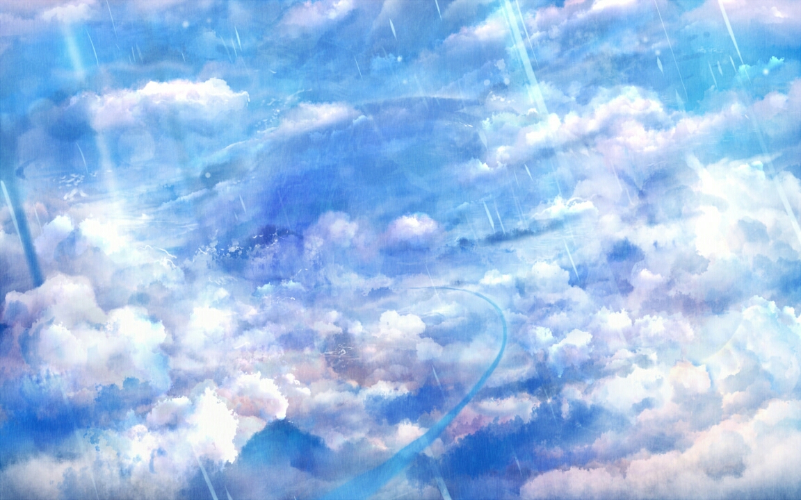 p站  天空 场景 下雨 唯美 蓝色系 碎片 插画