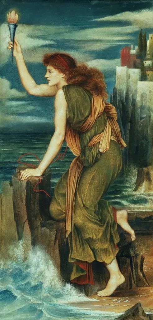 hero holding the beacon for leander(1885)