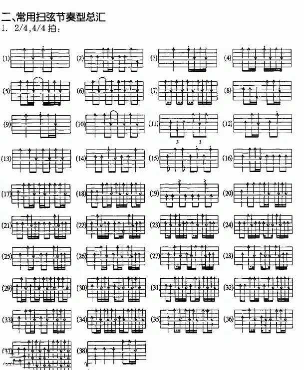 下面整理了常用的分解和弦和扫弦的节奏型,对于大部分歌曲应该是够用