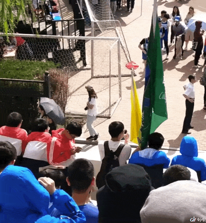 大学男子组短跑比赛,一只狗子勇夺第三