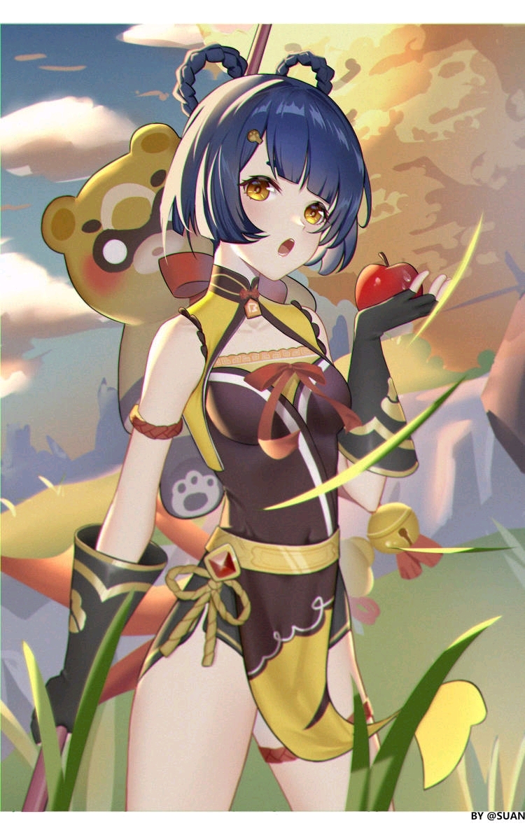 【p站】 原神 香菱孤独美食家,身边带着卢锅巴