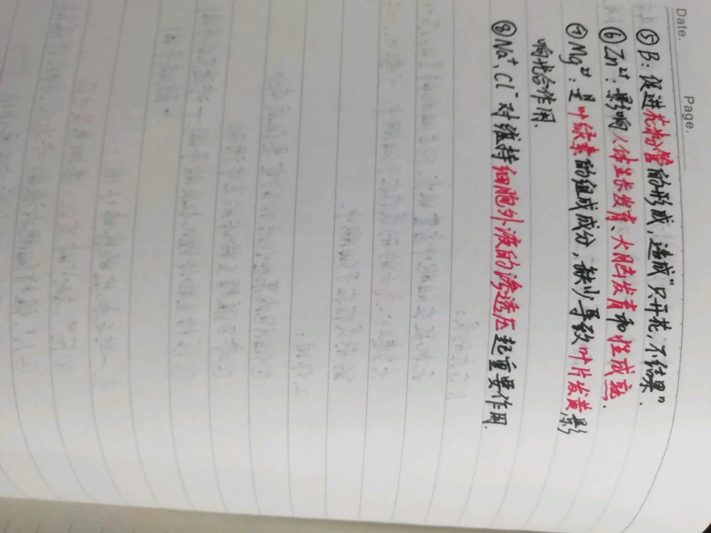 期中 手写笔记 高中生物必修一 《细胞中的无机物》