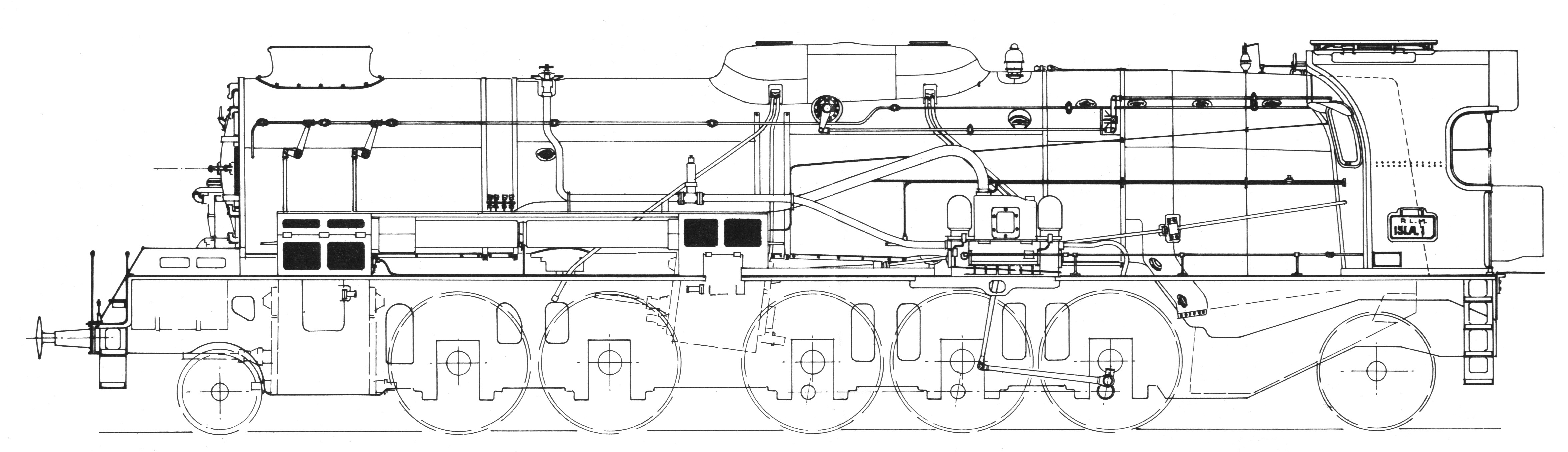 151 a型蒸汽机车左侧略图,可见车架为1个