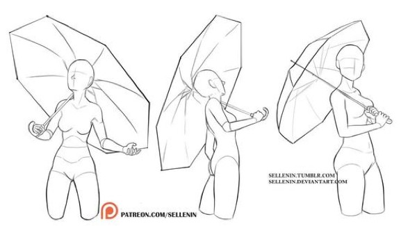 板绘撑伞の姿势绘画参考pose『线稿模板』