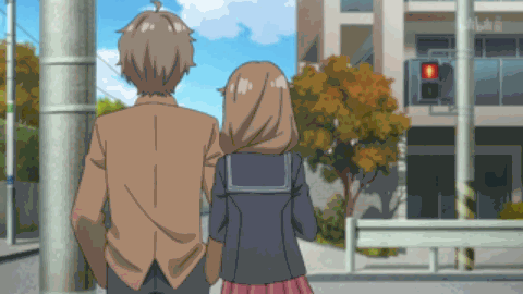 在十字路口,遇上了从右边走过来的女学 .