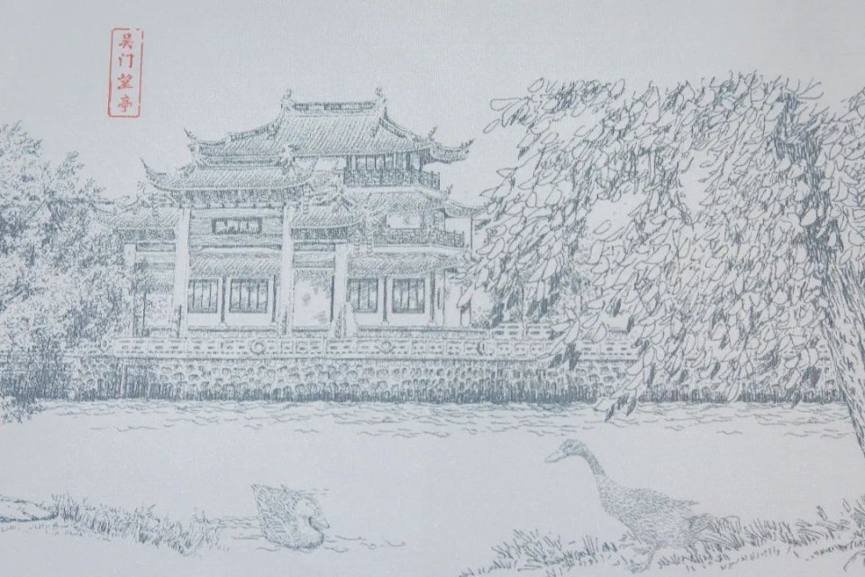 以苏州手绘画家陶开俭钢笔手绘的《运河十景图》为蓝本,将吴门望亭