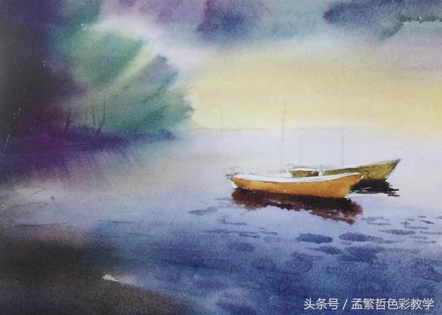 水彩画海天相接怎么画?