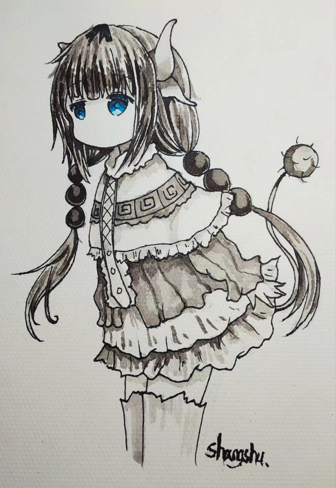 【动漫水墨半身像绘画】