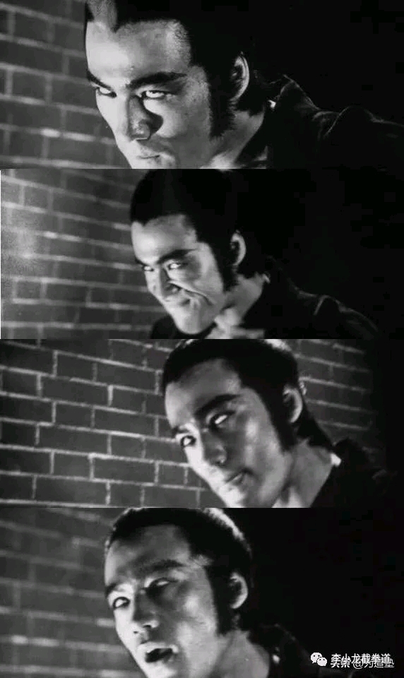 1970年代,邵氏电影摄影棚,李小龙古装盲剑客造型.