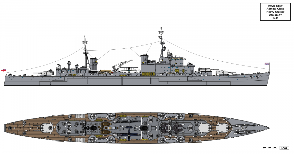 阶段五:1941年重巡方案——海军上将级   到1941年1月,建造新型巡洋舰