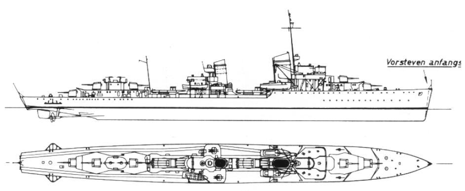 z1下水,德国人决定用一战时战死的海军军官来为1934型驱逐舰命名,z1