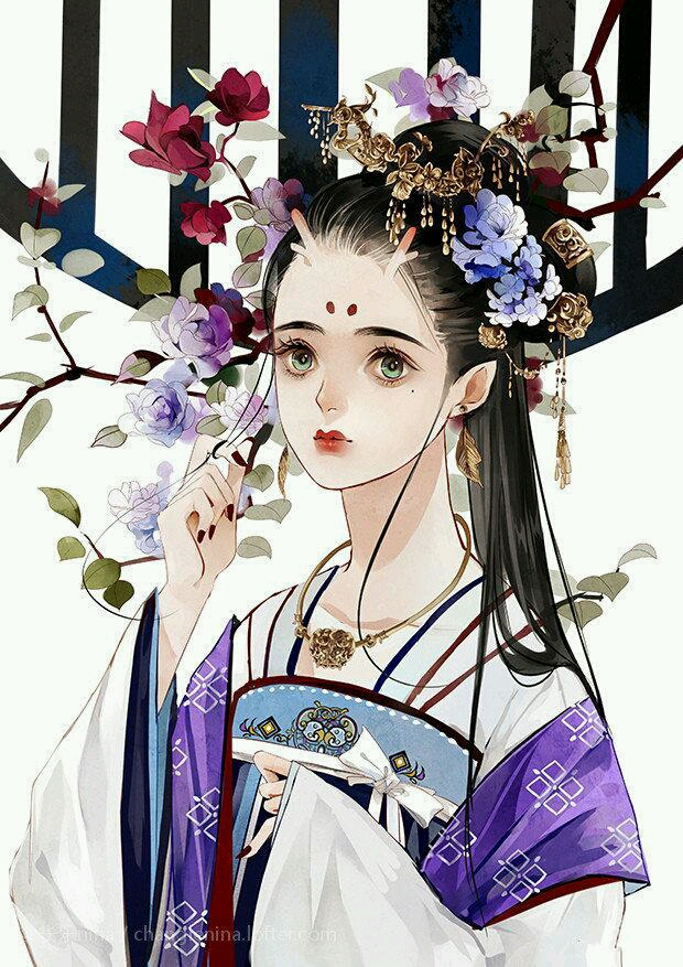 来自插画师长乐nina的古风插画可爱的少女图