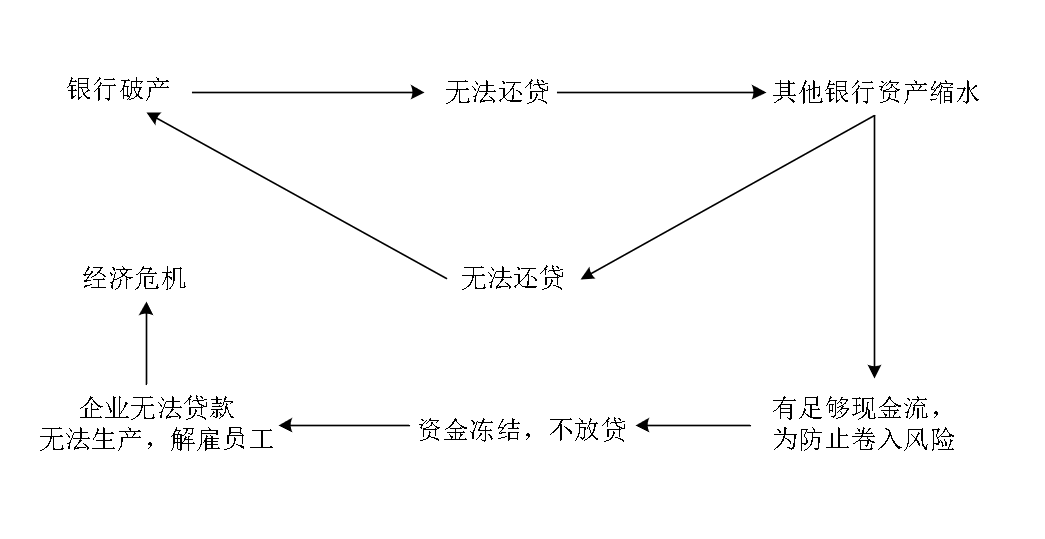 借贷与放贷。当其中一家银行破产时会产生一系列连锁反应，即系统性风险为防止以上情况，国家会进行补助计划，通过购买伊娜很难过中的不良资产