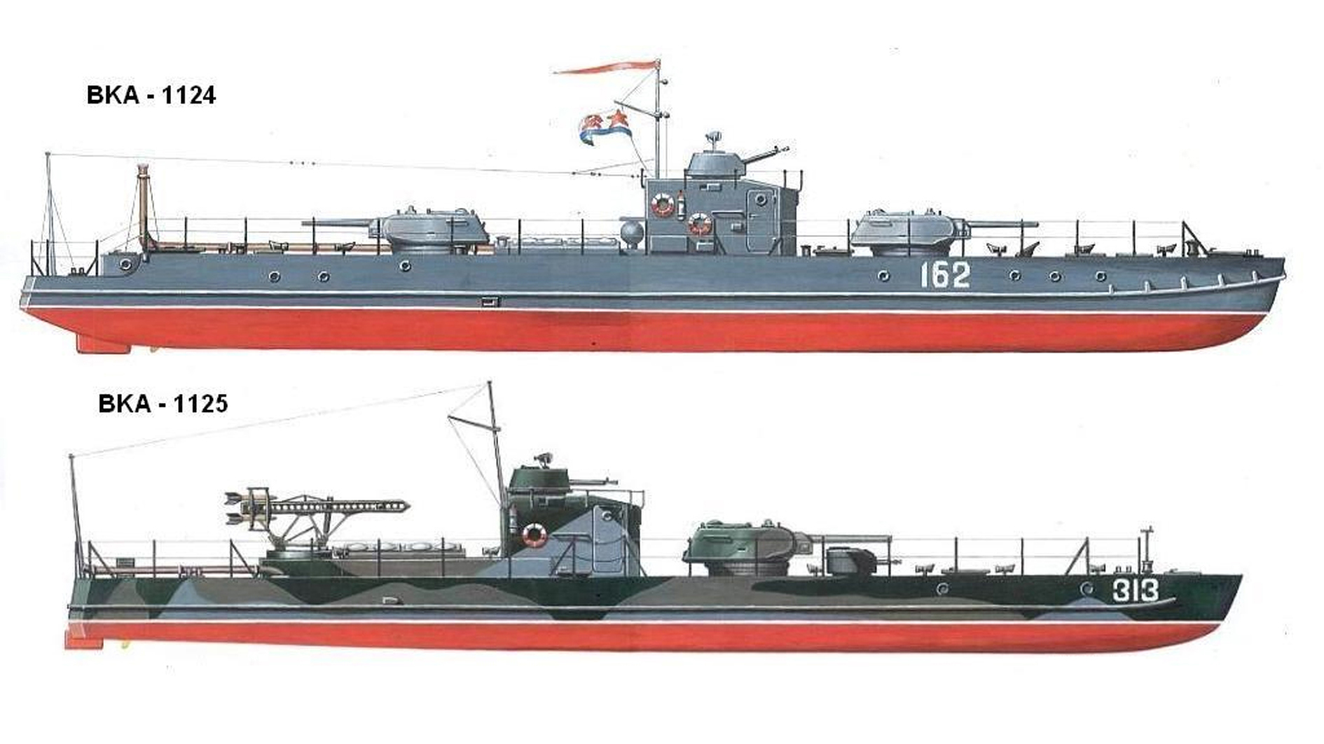 一些搭载坦克火力的二战苏联内河炮艇示意图