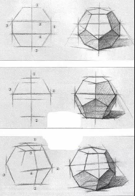 图解素描几何体头像五官的透视明暗适合教学和零基础临摹