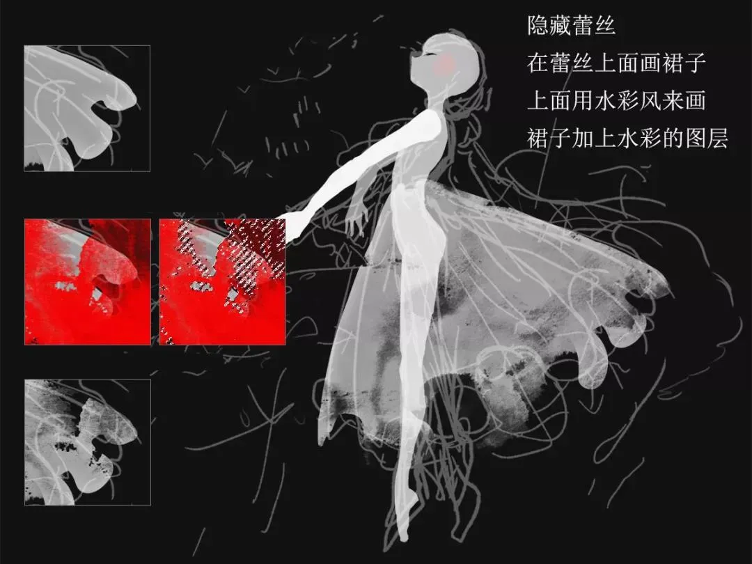 隐藏蕾丝 在蕾丝上面画裙子上面用水彩风来画裙子加上水彩的图层