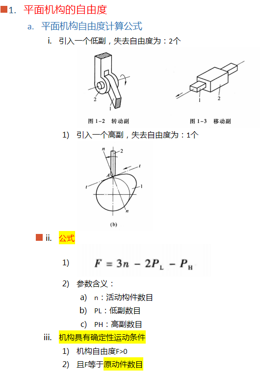 机械原理总结——平面机构自由度分析(1)